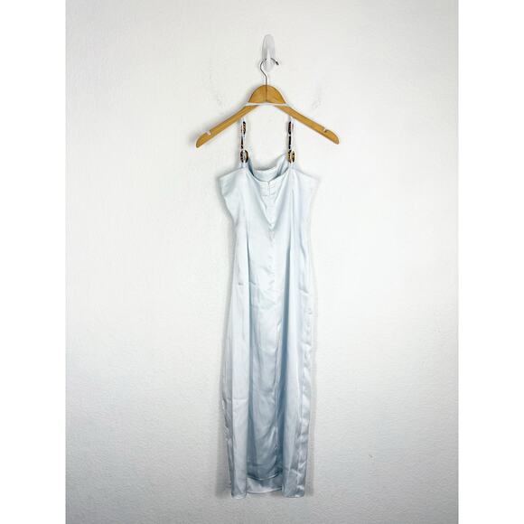 Zara Light Blue Chain Strap Satin Effect Midi Dress Size Medium Cocktail - Picture 13 of 14